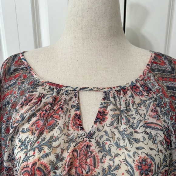 Lucky Brand Coral and Blue Long Sleeve Cut Out Blouse - Picture 4 of 8
